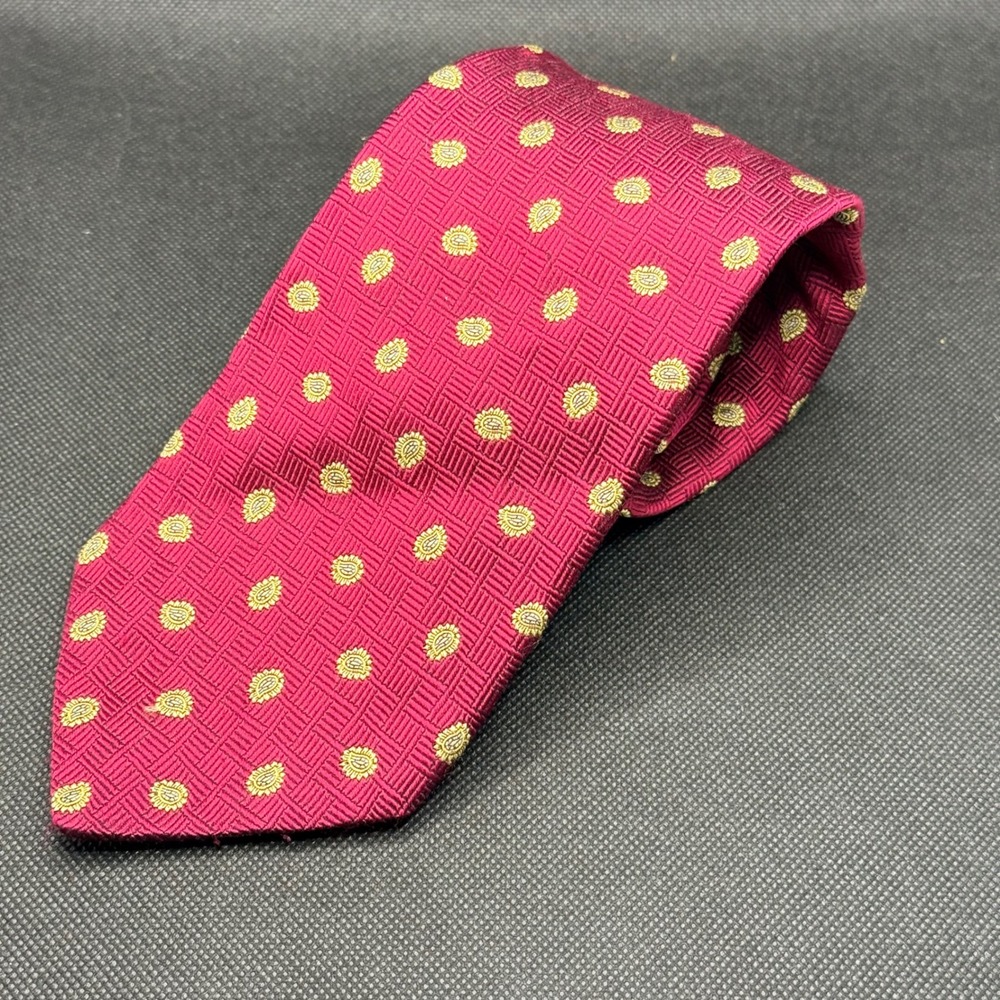 Vintage Brooks Brothers Burgundy Foulard Silk Tie 3.75" x 59" Made in USA